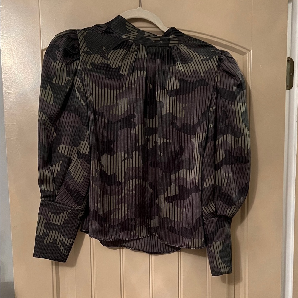 Alice + Olivia Black and Green Camouflage Blouse